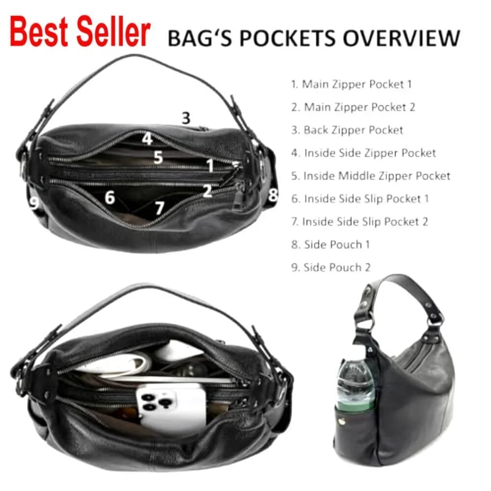 Genuine Leather Hobo Bag with Adjustable Straps
